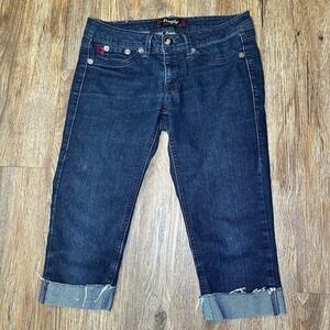 Fragile Blue Capri Jeans Juniors 5 Stretch Denim Cropped Raw Hem Cuffed